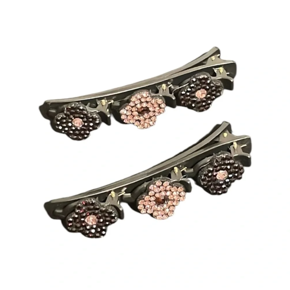 Elegant Black and Pink Floral Hair Clips
